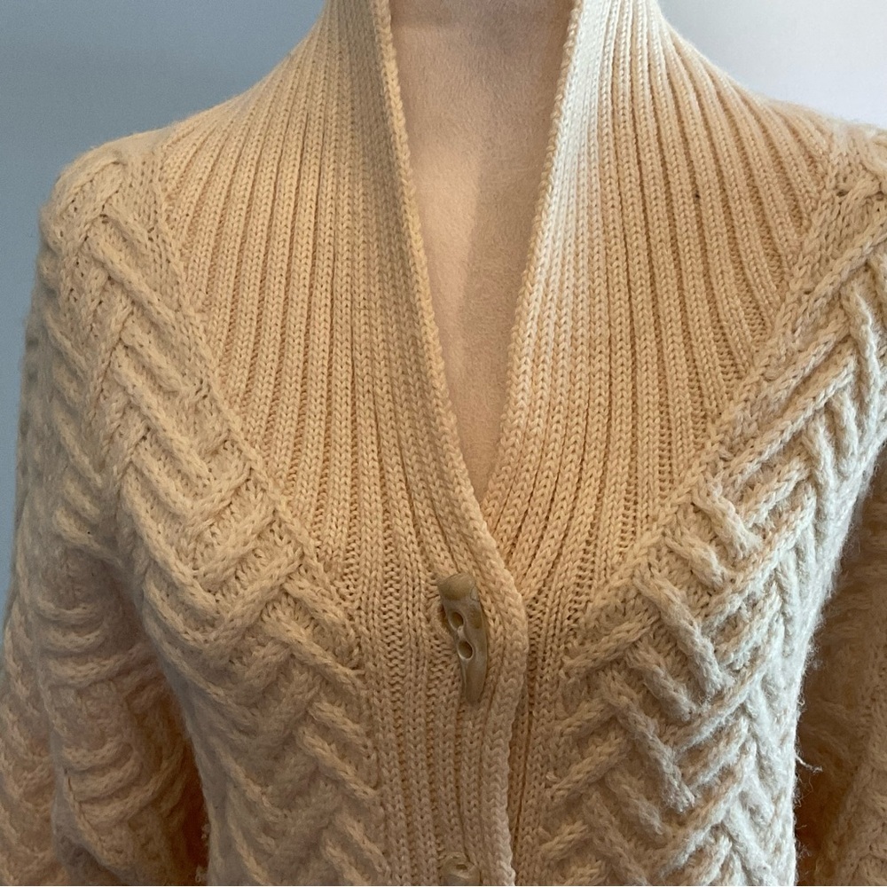Nordic Design 100% Wool Shawl Collar Cardigan Cream Chunky Knit L - Picture 7 of 14